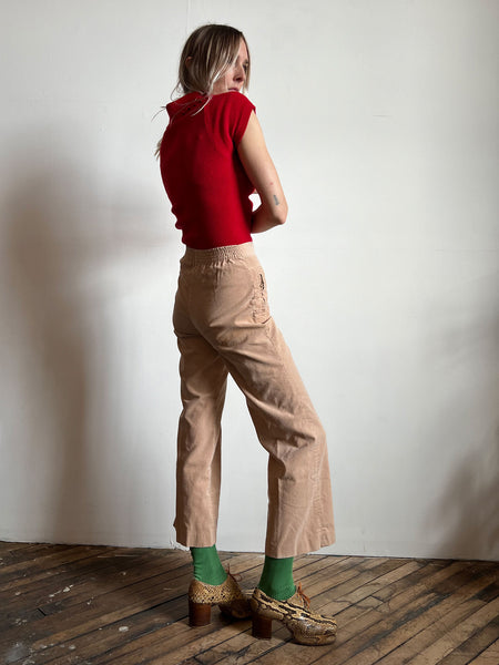 Vintage 1960's Beige Wrangler Corduroy Pants, Wide Leg with Zippers, 60's 70's