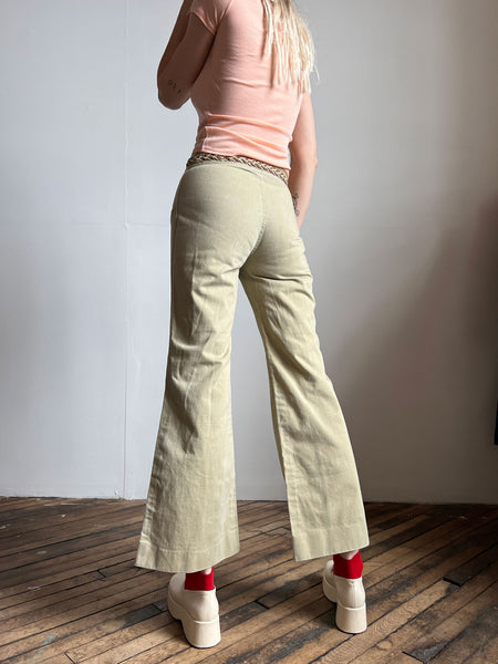 Vintage 1960's - Early 1970's Khaki Jeans with Braided Waist Band, Cotton, 70's Women's