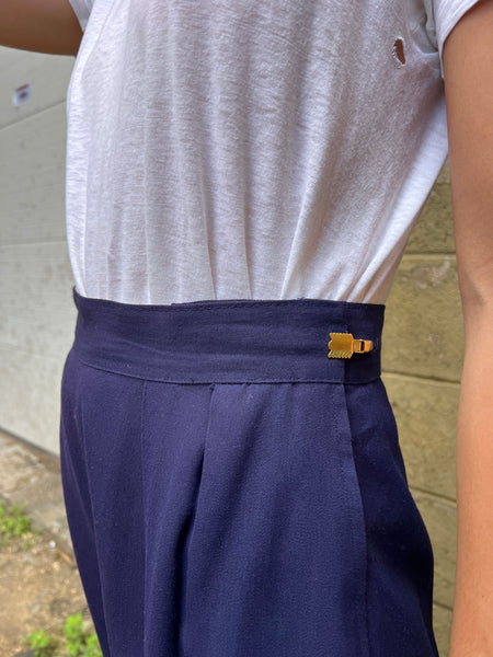 Vintage 1940's Rayon Side Zip Navy Blue Pants