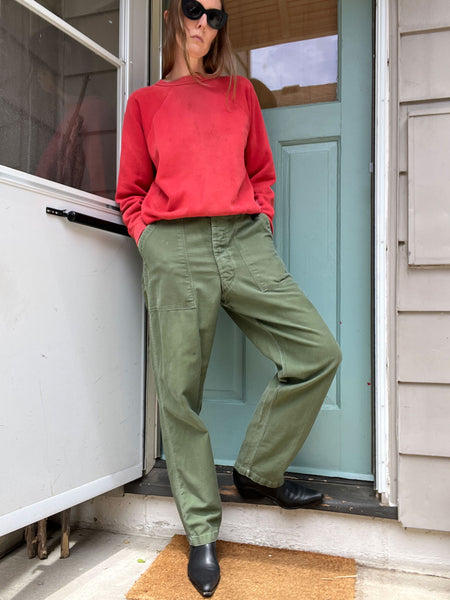 Vintage 1960's Green Army Pants Polished Cotton