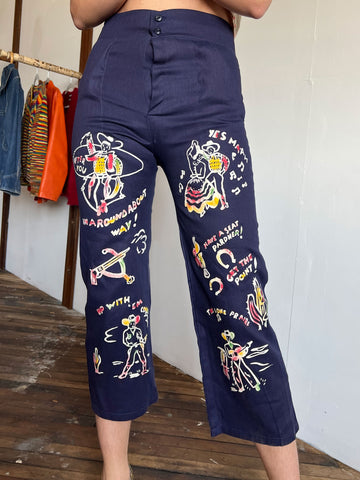 Vintage 1940's Novelty Print Pants, Western