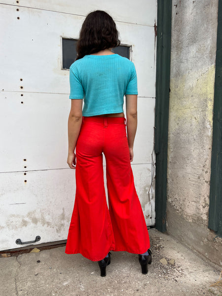 Vintage 1960's - 70's Bright Red Elephant Bell Bottoms