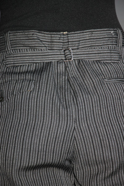 Early Vintage 1920's Pin Striped Grey Wool Pants, Buckle Back