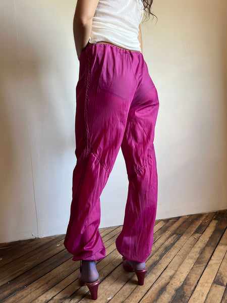 Vintage 1970's 1980's Magenta Wind Breaker Pants UCW Brand NYLON