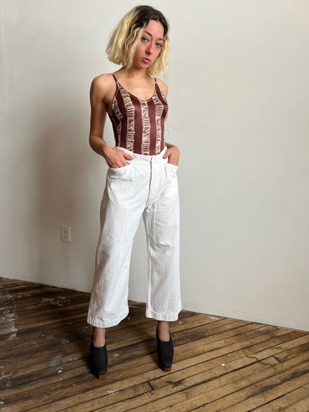 Vintage 1940's White Lace Back Sailor Pants, Cotton
