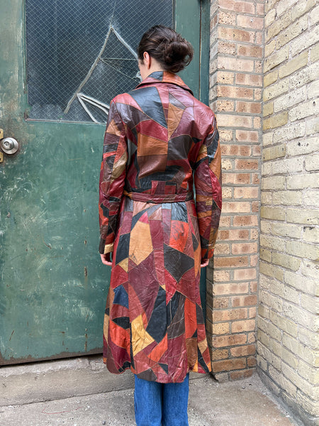 Vintage 1970's Long Patchwork Leather Trench Coat