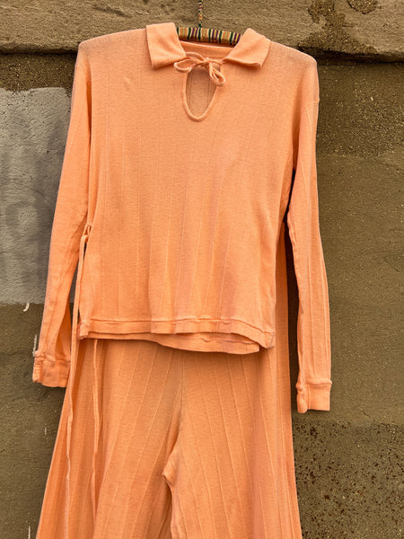 Vintage 1930's Pink Cotton Knit Set, Blouse and Pants, Loungewear