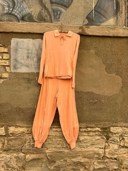Vintage 1930's Pink Cotton Knit Set, Blouse and Pants, Loungewear