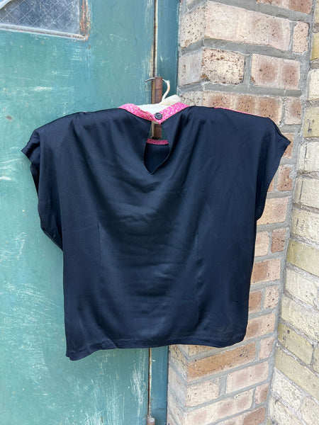 Vintage 1940's Pink Lamé and Black Rayon Jersey Blouse