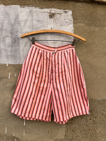 Vintage 1950's - 60's Pink and Black Striped Buckle Back Shorts
