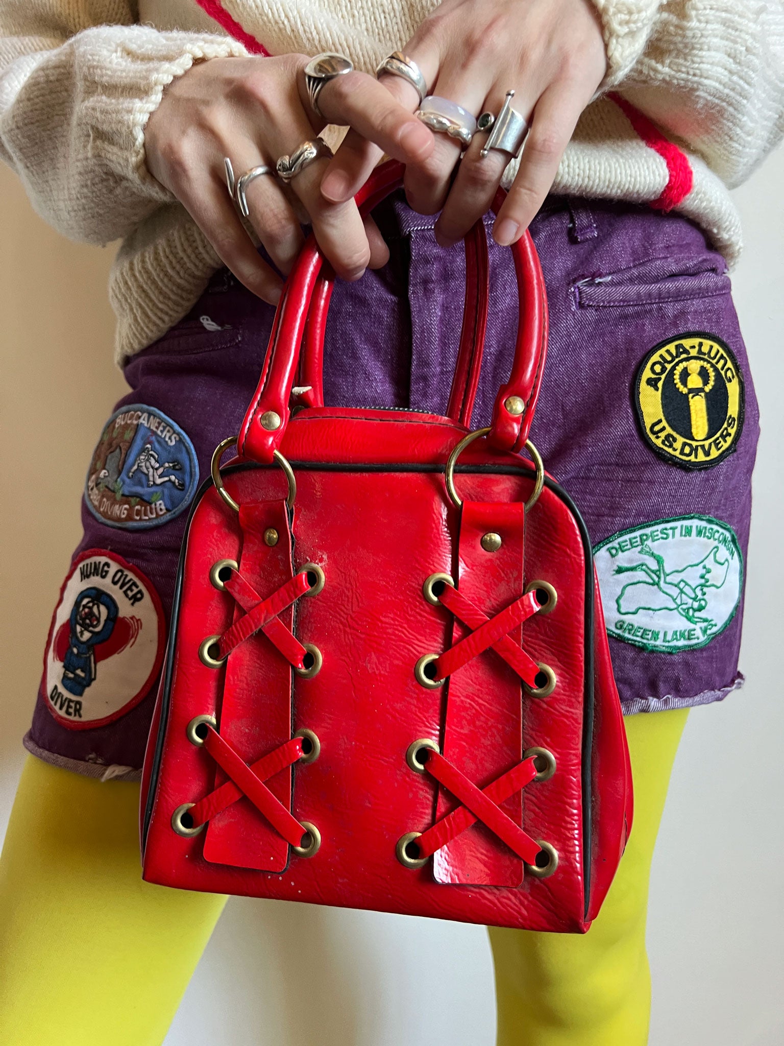 Vintage 1960's Red Pleather Mini Hand Bag