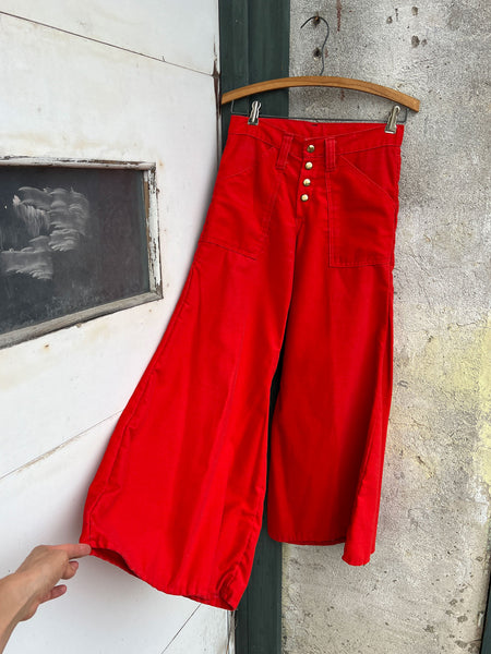 Vintage 1960's - 70's Bright Red Elephant Bell Bottoms