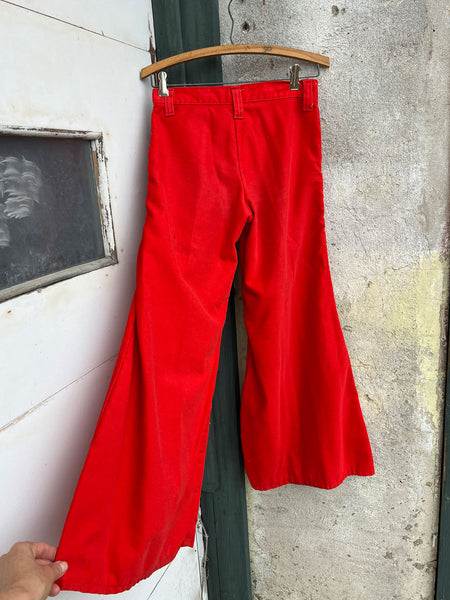 Vintage 1960's - 70's Bright Red Elephant Bell Bottoms