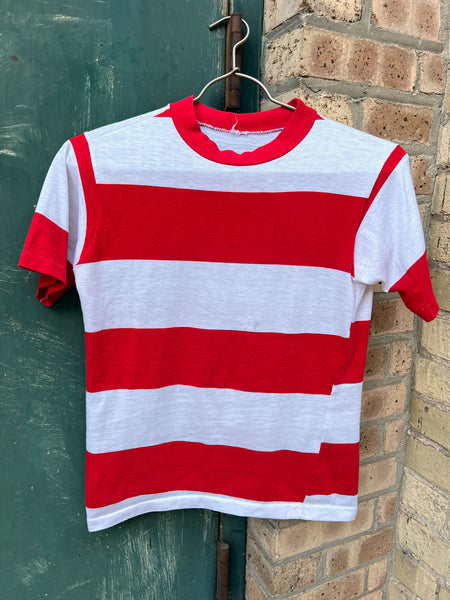 Vintage 1960's Red and White Striped Cotton T-Shirt
