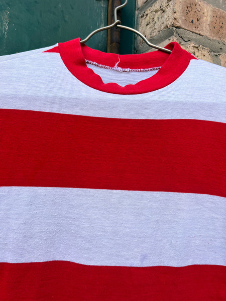 Vintage 1960's Red and White Striped Cotton T-Shirt