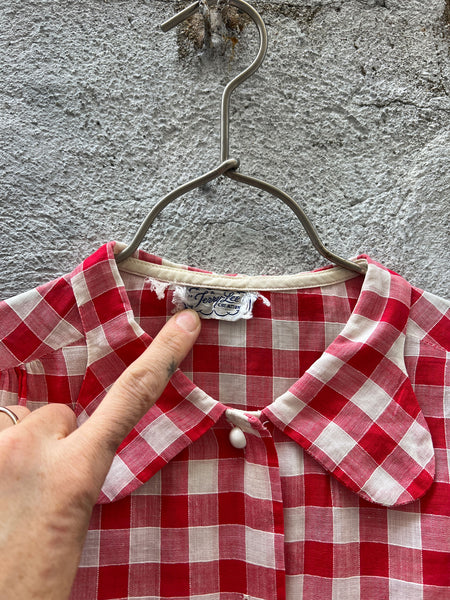Vintage 1930's Red and White Checked Puff Sleeve Blouse