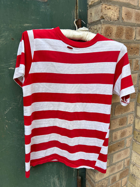Vintage 1960's Red Wide Striped Cotton T-Shirt