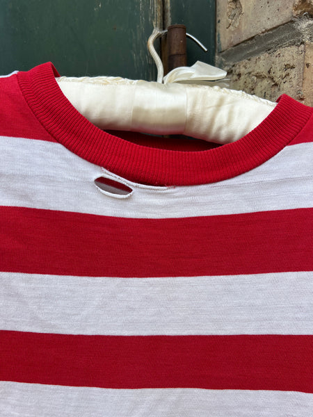 Vintage 1960's Red Wide Striped Cotton T-Shirt