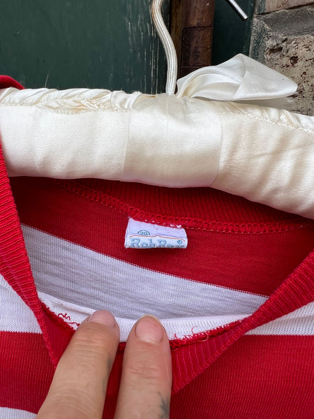 Vintage 1960's Red Wide Striped Cotton T-Shirt