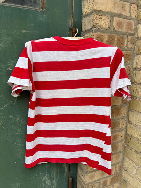 Vintage 1960's Red Wide Striped Cotton T-Shirt