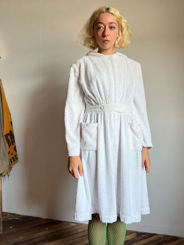 Vintage 1930's White Terry Robe with Hood