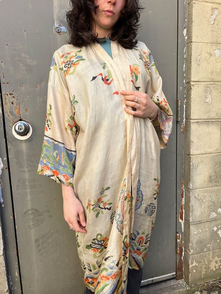 Antique 1920's Pongee Silk Robe