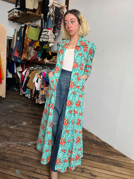 Vintage Early 1940's Floor Length Open Cotton Jacket - Robe