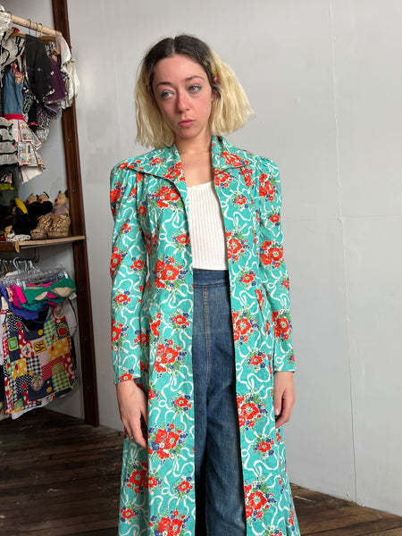 Vintage Early 1940's Floor Length Open Cotton Jacket - Robe