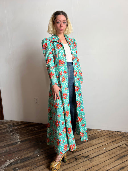 Vintage Early 1940's Floor Length Open Cotton Jacket - Robe