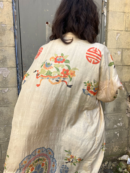 Antique 1920's Pongee Silk Robe