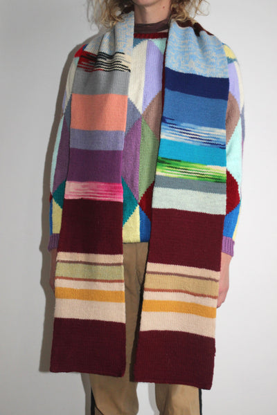 Vintage Hand Knit Wool Rainbow Scarf