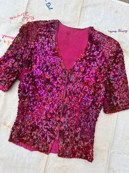 Vintage 1930's Talon Bell Zipper Sequined Blouse