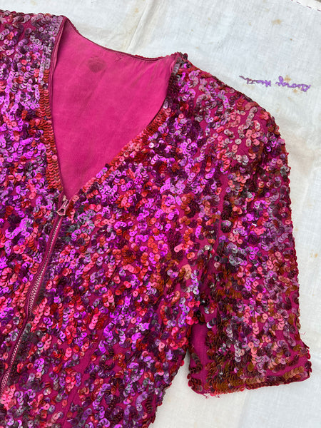 Vintage 1930's Talon Bell Zipper Sequined Blouse