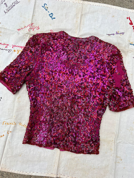 Vintage 1930's Talon Bell Zipper Sequined Blouse