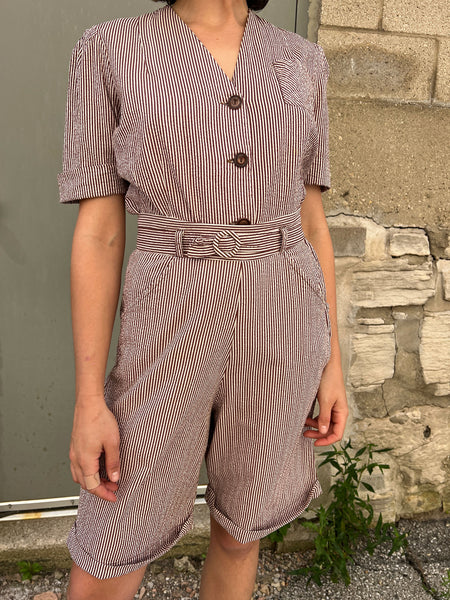 Vintage Late 1930's - Early 1940's Women's Seersucker Striped Sportswear Set