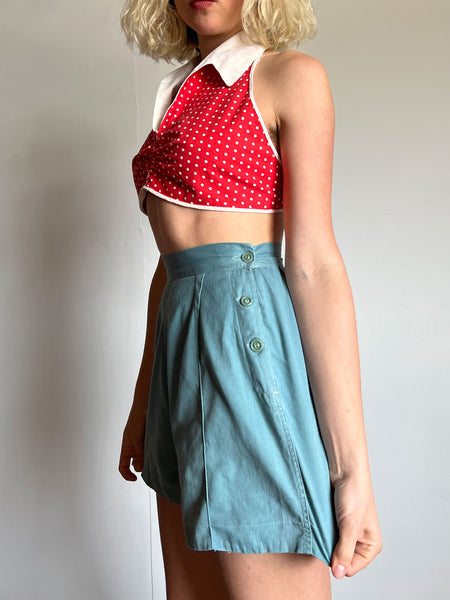 Vintage 1930's - 1940's Red and White Polka Dot Halter Top