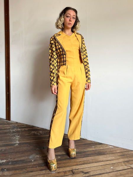 Vintage 1940's Yellow Sequined Tap Costume, Jumpsuit and Jacket