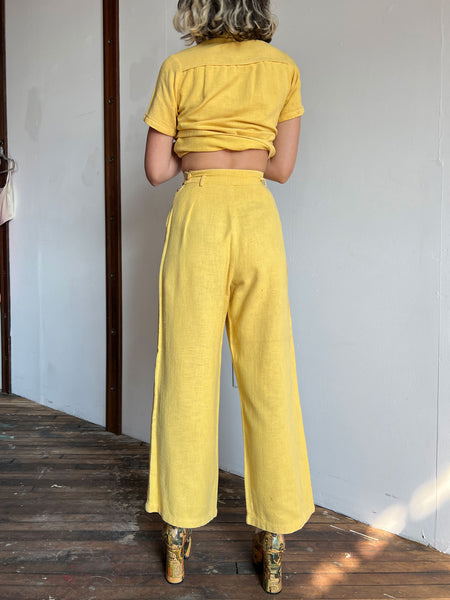 Vintage 1930's - Early 1940's Yellow Sportswear Set, Wooden Buttons