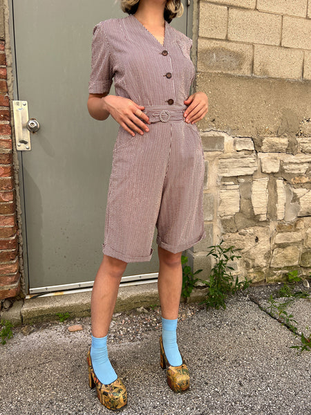 Vintage Late 1930's - Early 1940's Women's Seersucker Striped Sportswear Set