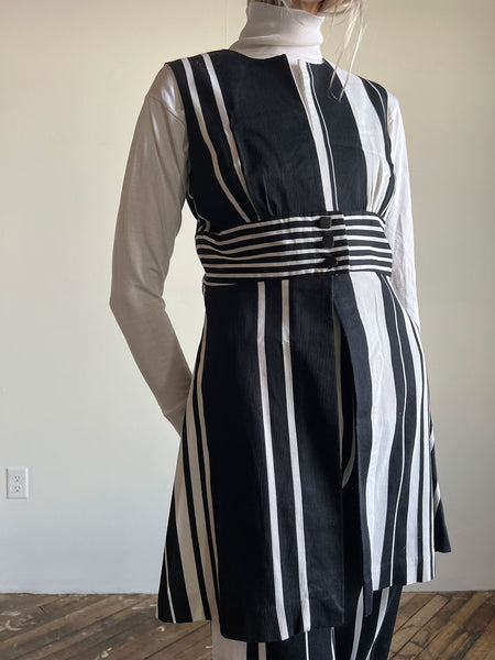 Vintage 1960's Black and White Striped Pant Set, Women's 60's Retro f
