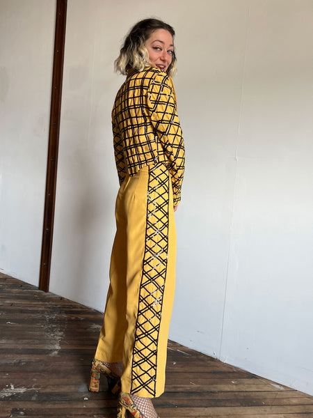 Vintage 1940's Yellow Sequined Tap Costume, Jumpsuit and Jacket