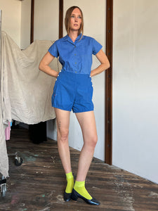 Vintage 1930's - 1940's Blue Gym Set, Blouse and Shorts