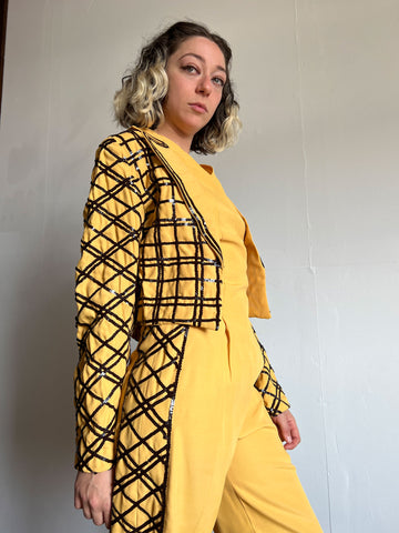 Vintage 1940's Yellow Sequined Tap Costume, Jumpsuit and Jacket