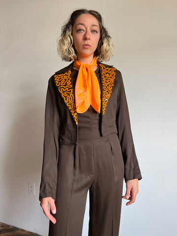 Vintage 1940's Brown Jumpsuit, Sash and Sequined Jacket, Tap Costume