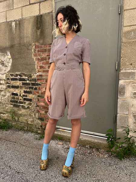 Vintage Late 1930's - Early 1940's Women's Seersucker Striped Sportswear Set