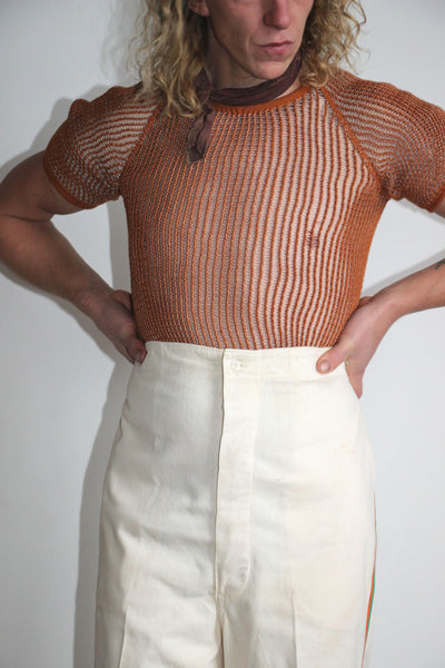 Vintage 1940's - 1950's White Button Fly Pants with Striped Sides, 40's - 50's Menswear