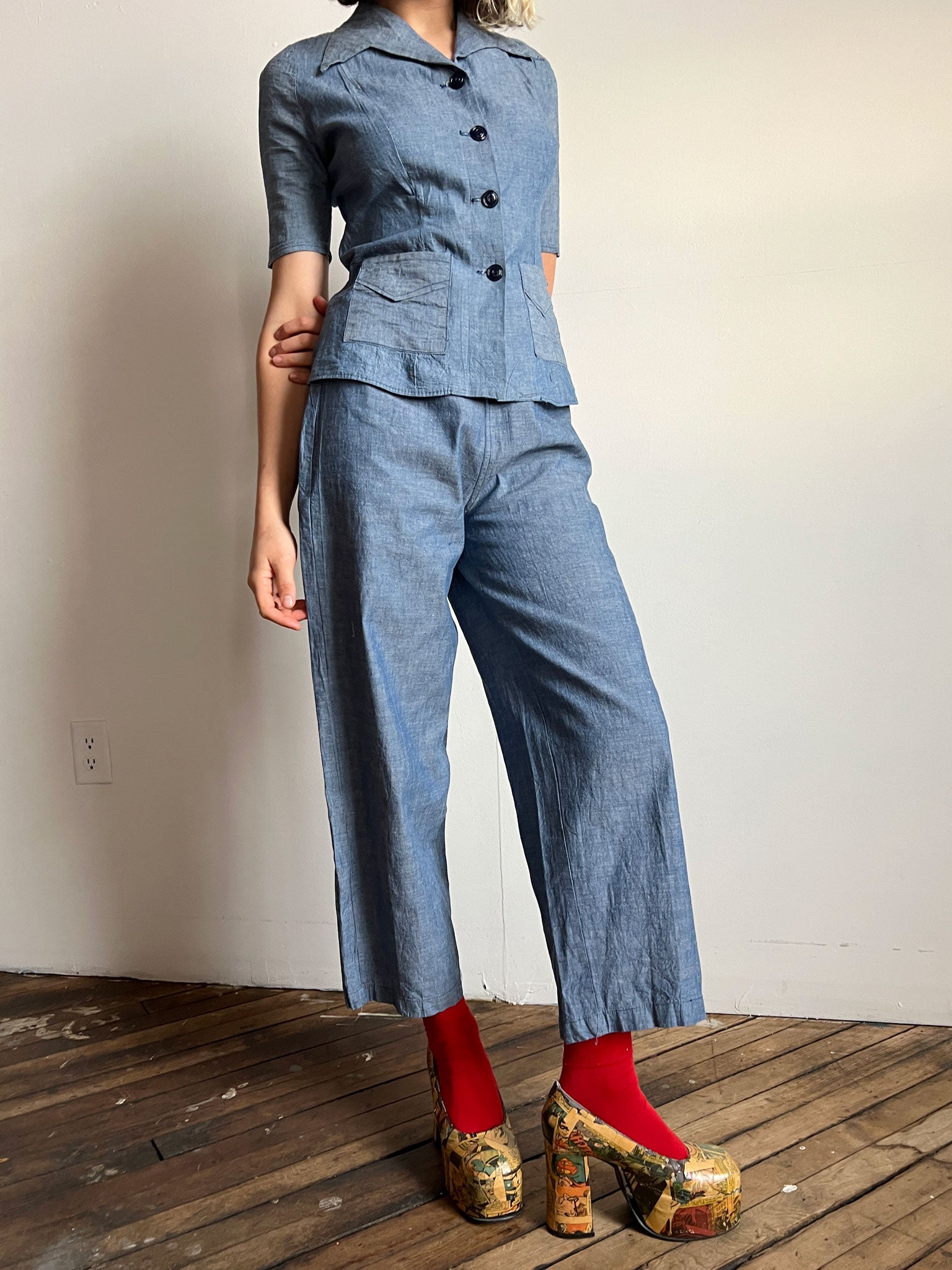 Vintage 1940's Women's Sportswear Set, Blouse and Pants 'Hollywood Styles'