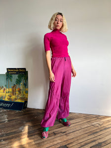 Vintage 1970's 1980's Magenta Wind Breaker Pants UCW Brand NYLON