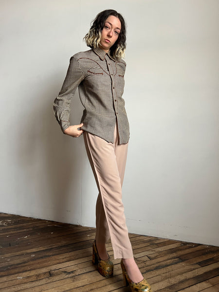 Vintage 1940's Circle A Western Wear Women's Snap Button Shirt, Wool