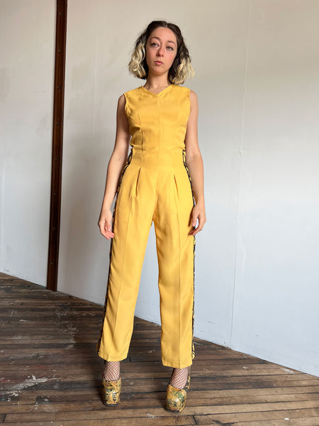 Vintage 1940's Yellow Sequined Tap Costume, Jumpsuit and Jacket